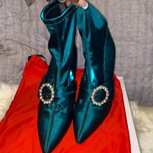 Raye- Green Jeweled Satin Booties